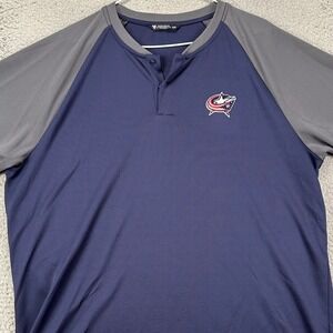Columbus Blue Jackets Levelwear Mens XL Shirt Henley Blue Gray NHL Hockey EUC